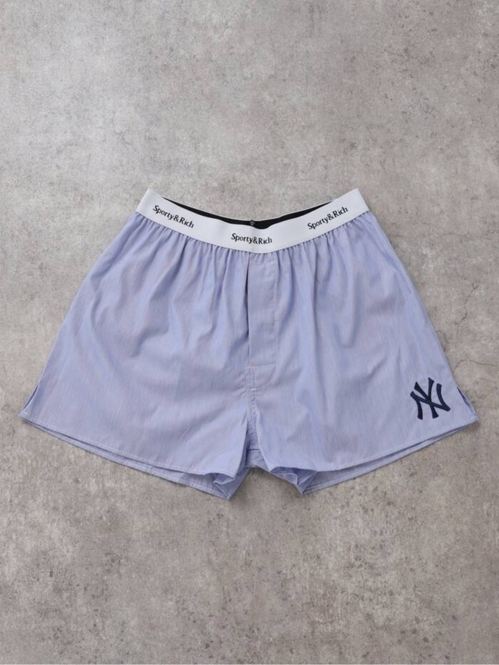 Sporty & Rich Light Blue Boxer Shorts with Navy NY Logo